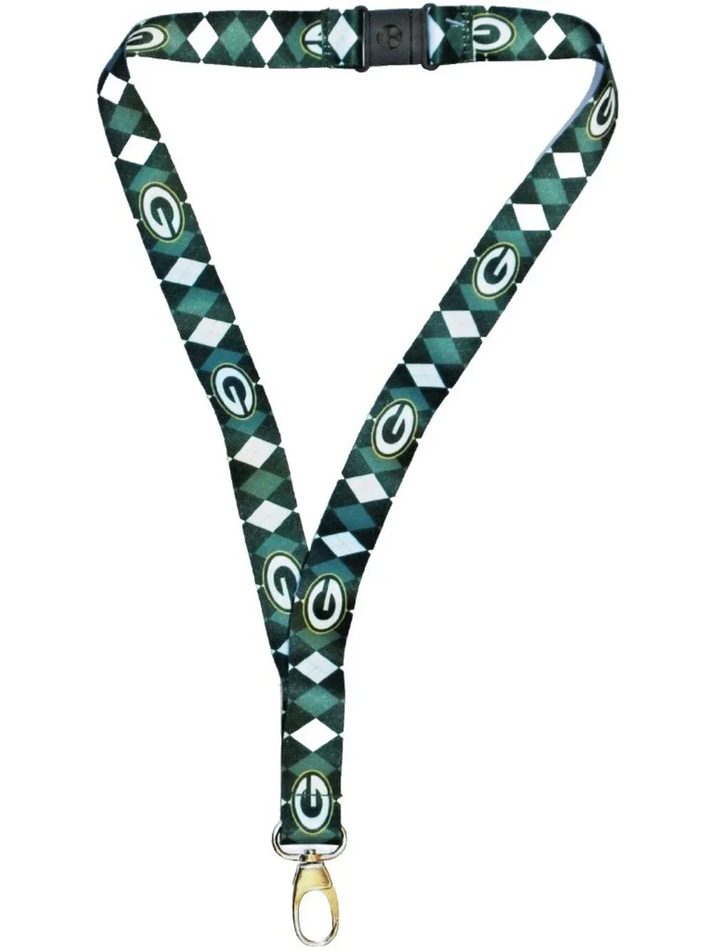 Green Bay Packers Lanyard Keychain Argyle Reversible With Clip NFL New